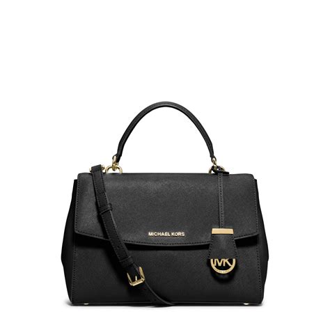 michael kors ava medium color-block saffiano leather satchel black